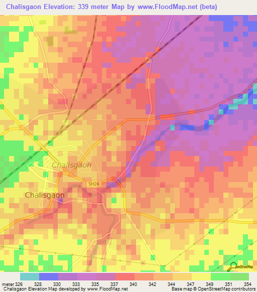 Chalisgaon,India Elevation Map