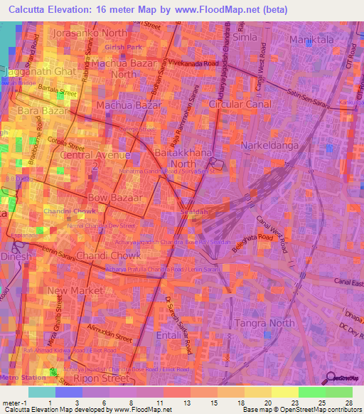 Calcutta,India Elevation Map