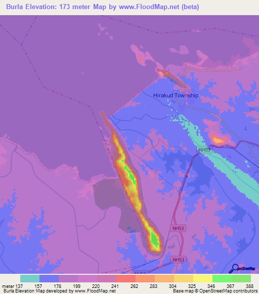 Burla,India Elevation Map