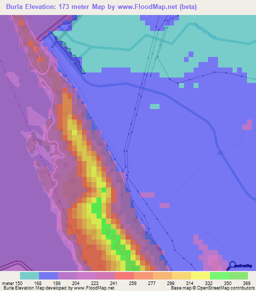 Burla,India Elevation Map