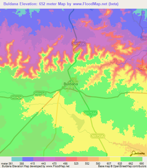 Buldana,India Elevation Map