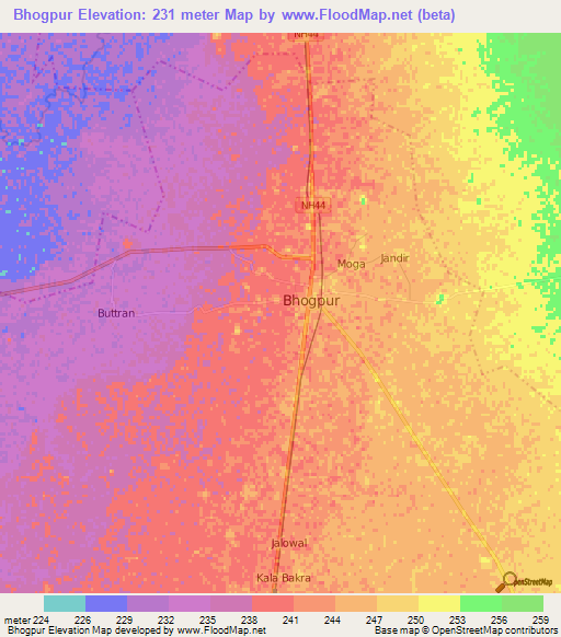 Bhogpur,India Elevation Map