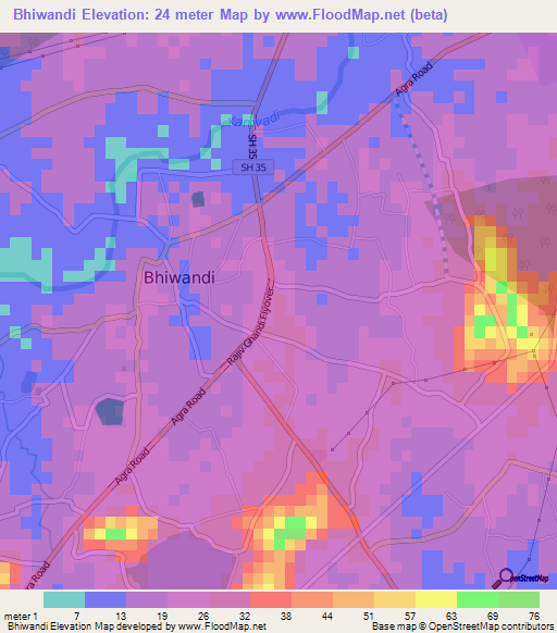 Bhiwandi,India Elevation Map