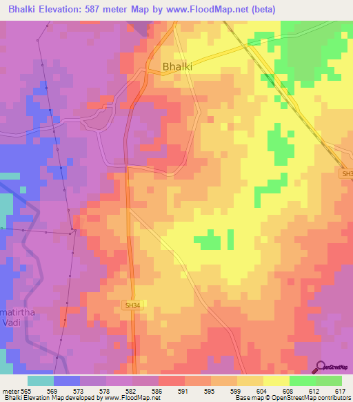 Bhalki,India Elevation Map