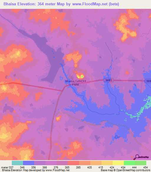 Bhaisa,India Elevation Map