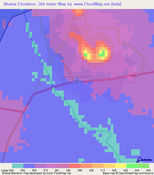 Bhaisa,India Elevation Map