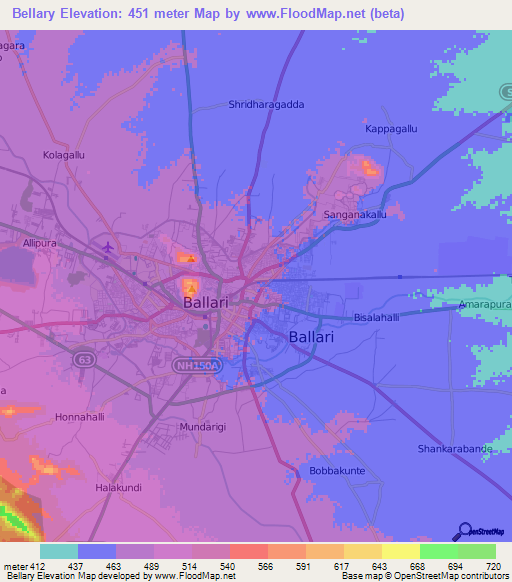 Bellary,India Elevation Map