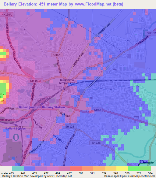 Bellary,India Elevation Map