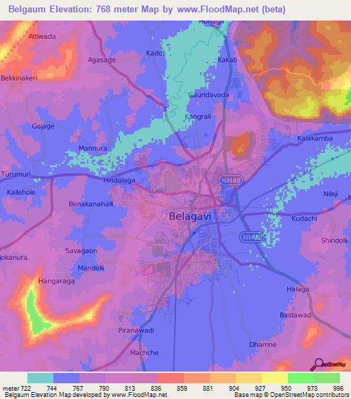 Belgaum,India Elevation Map