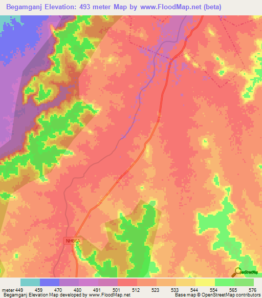 Begamganj,India Elevation Map