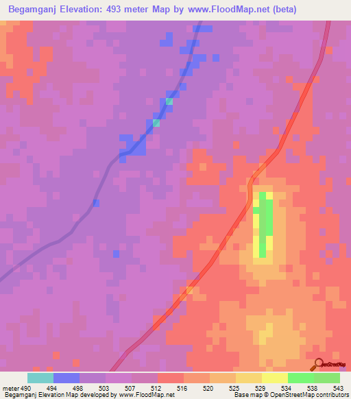 Begamganj,India Elevation Map