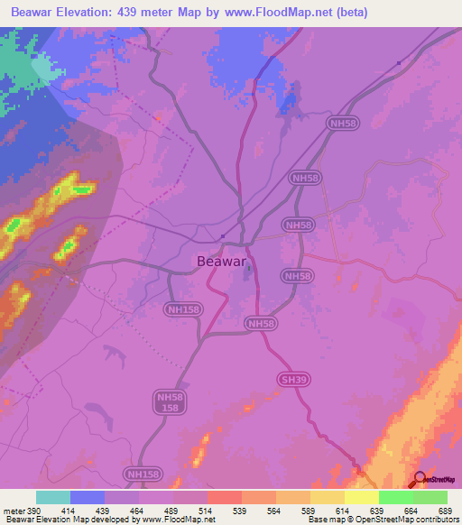 Beawar,India Elevation Map