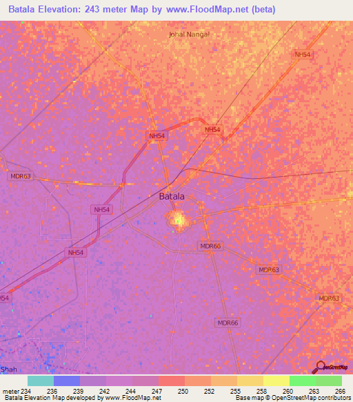 Batala,India Elevation Map