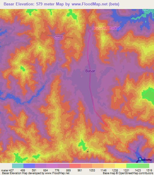 Basar,India Elevation Map