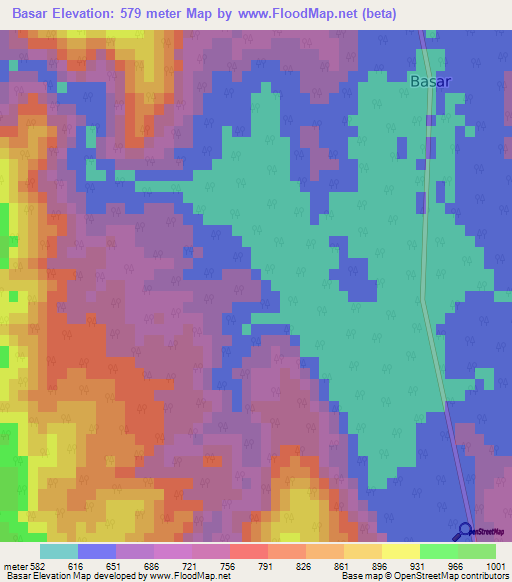 Basar,India Elevation Map