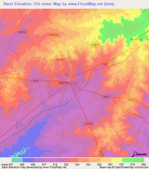 Barsi,India Elevation Map