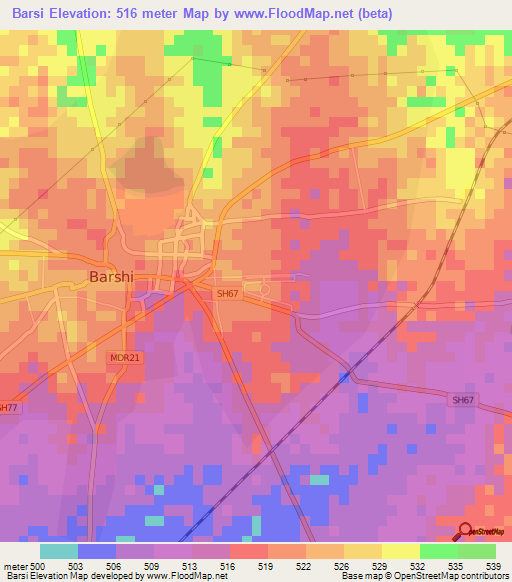 Barsi,India Elevation Map