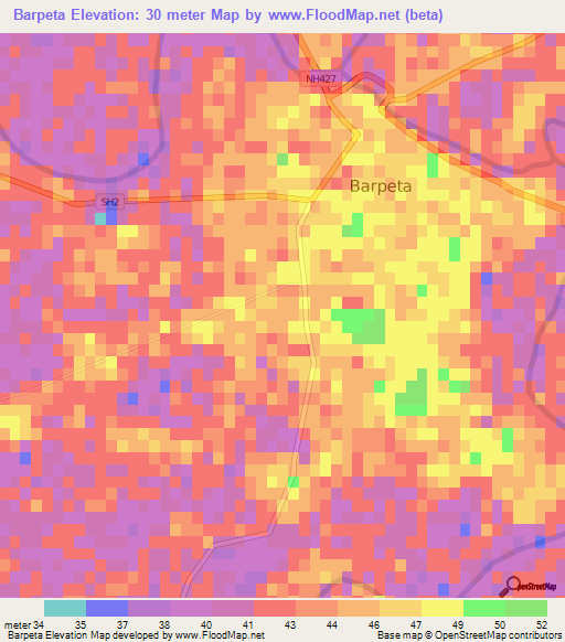 Barpeta,India Elevation Map