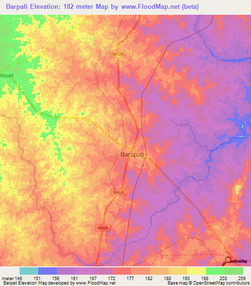 Barpali,India Elevation Map