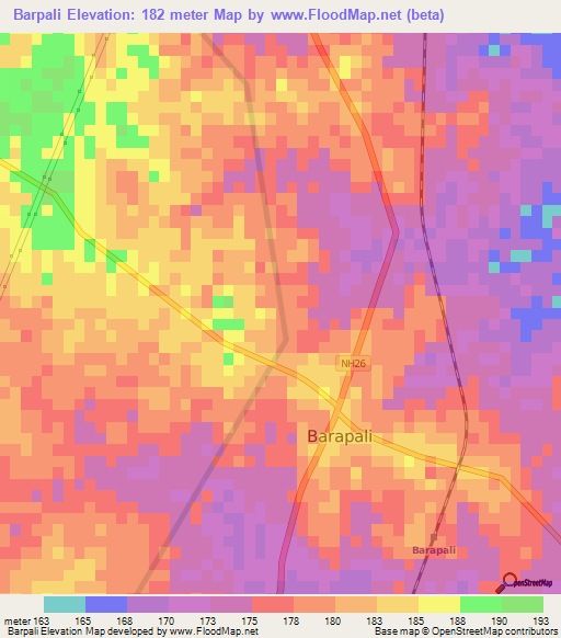 Barpali,India Elevation Map