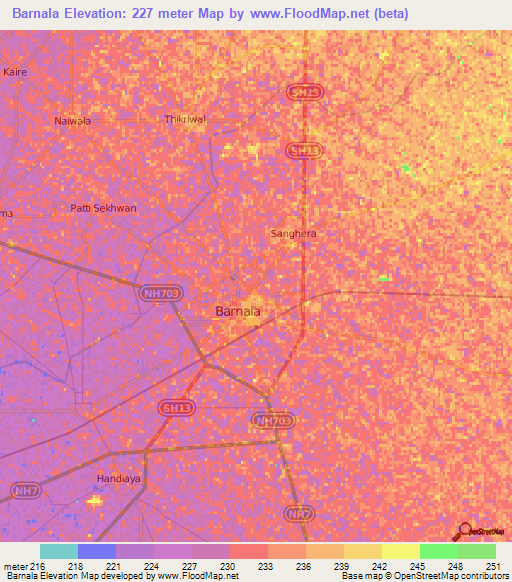 Barnala,India Elevation Map