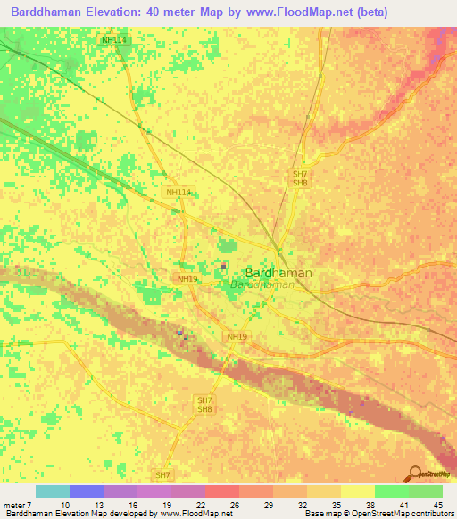 Barddhaman,India Elevation Map