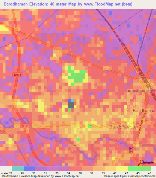 Barddhaman,India Elevation Map