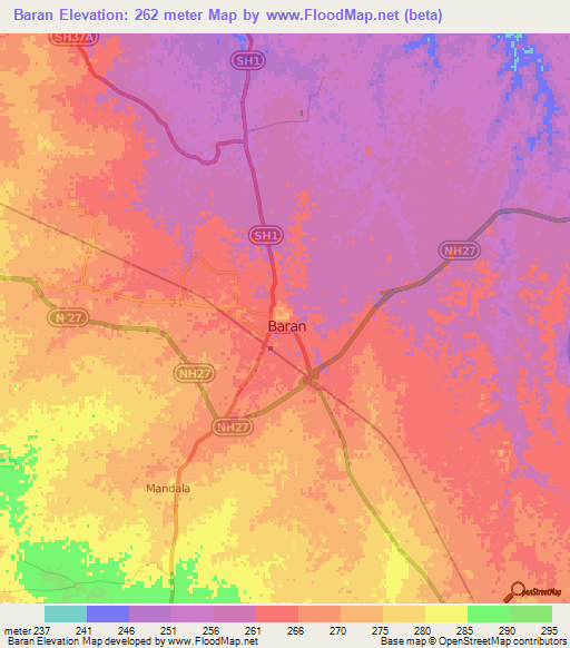 Baran,India Elevation Map