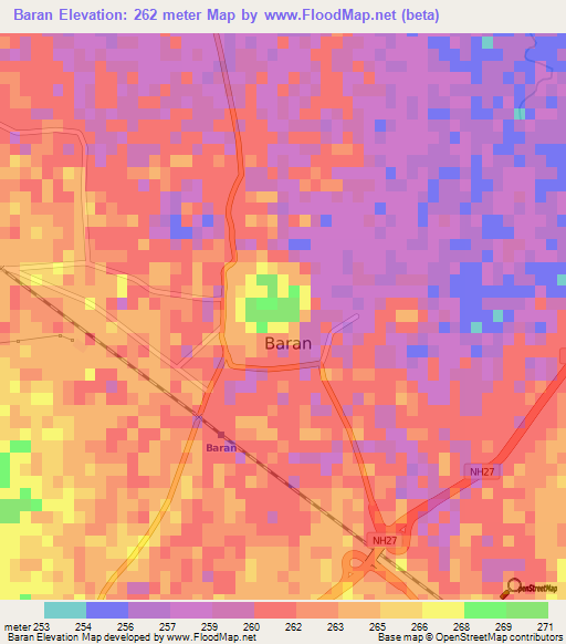 Baran,India Elevation Map