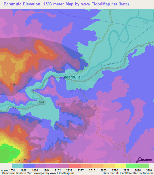 Baramula,India Elevation Map