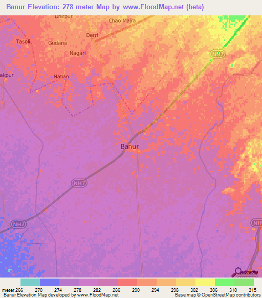 Banur,India Elevation Map