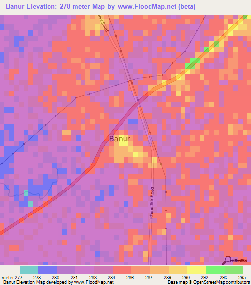 Banur,India Elevation Map