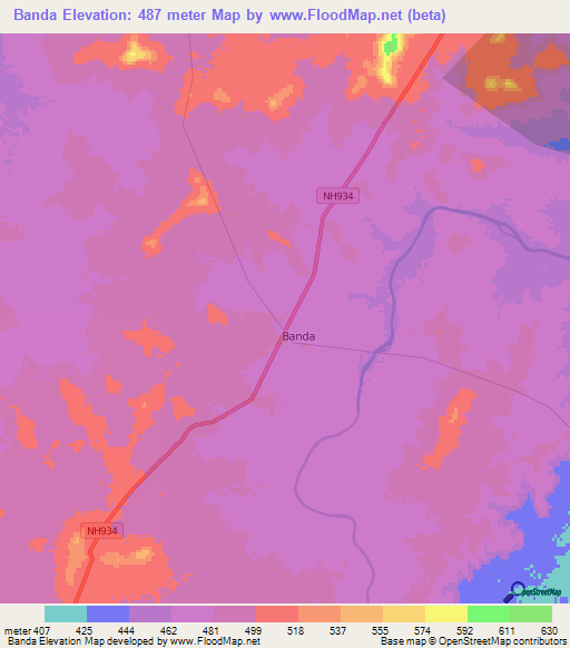 Banda,India Elevation Map