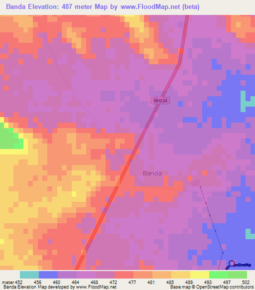 Banda,India Elevation Map