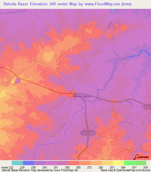 Baloda Bazar,India Elevation Map