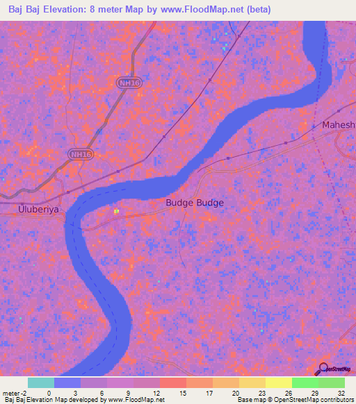 Baj Baj,India Elevation Map