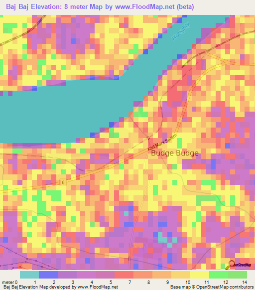 Baj Baj,India Elevation Map