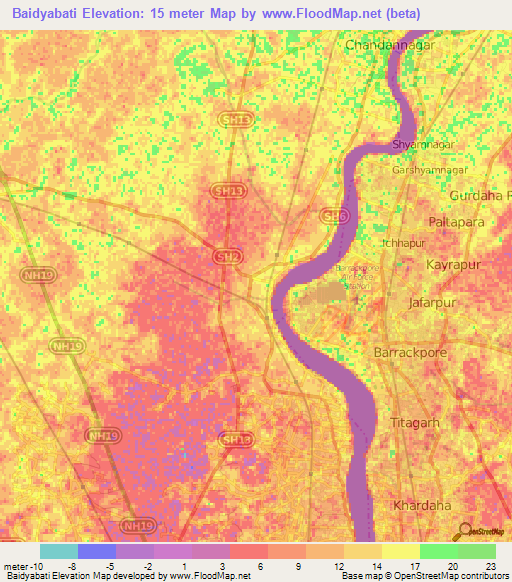 Baidyabati,India Elevation Map