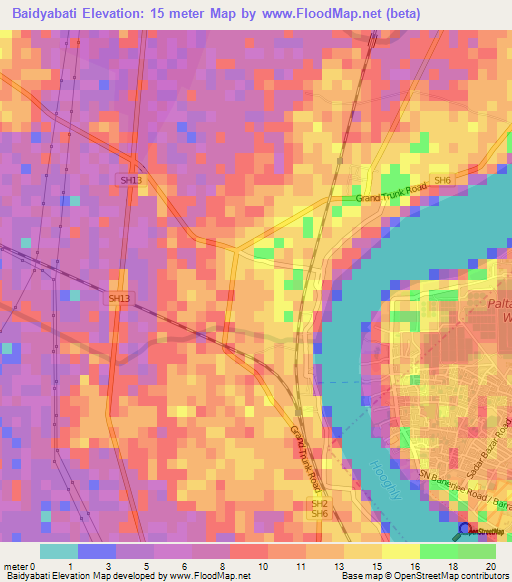 Baidyabati,India Elevation Map