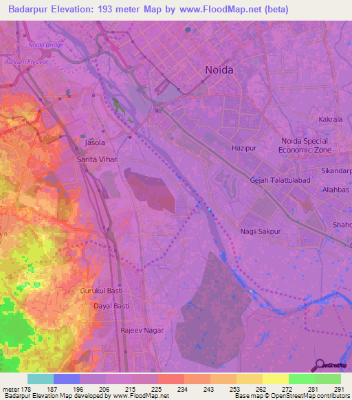 Badarpur,India Elevation Map