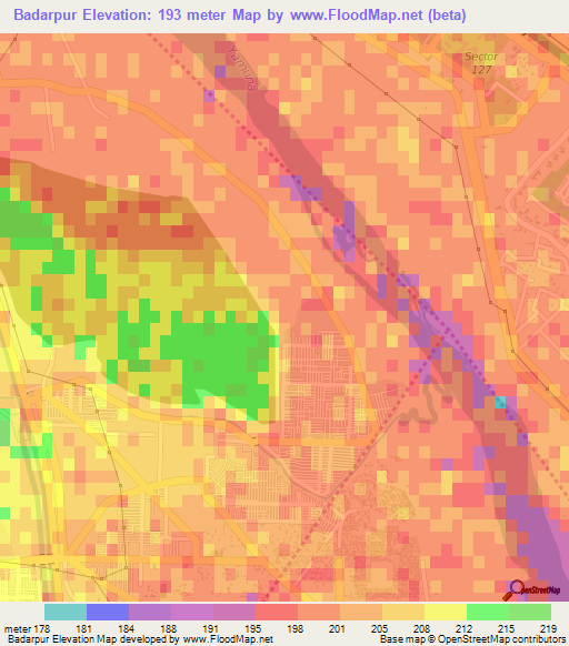 Badarpur,India Elevation Map