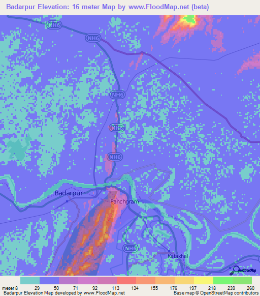 Badarpur,India Elevation Map