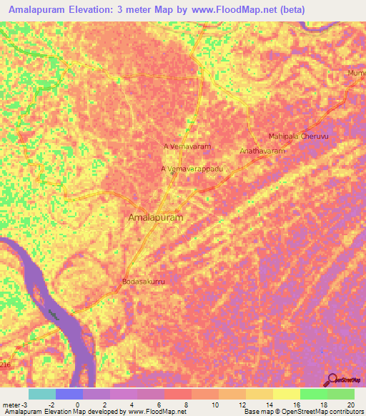 Amalapuram,India Elevation Map