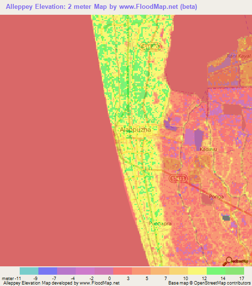 Alleppey,India Elevation Map