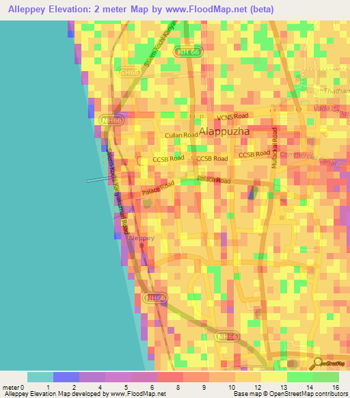 Alleppey,India Elevation Map