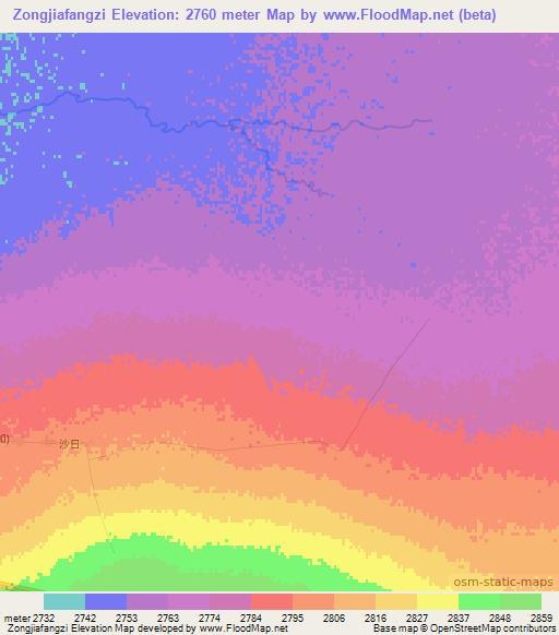 Zongjiafangzi,China Elevation Map