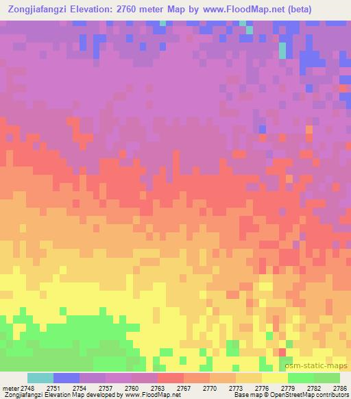 Zongjiafangzi,China Elevation Map