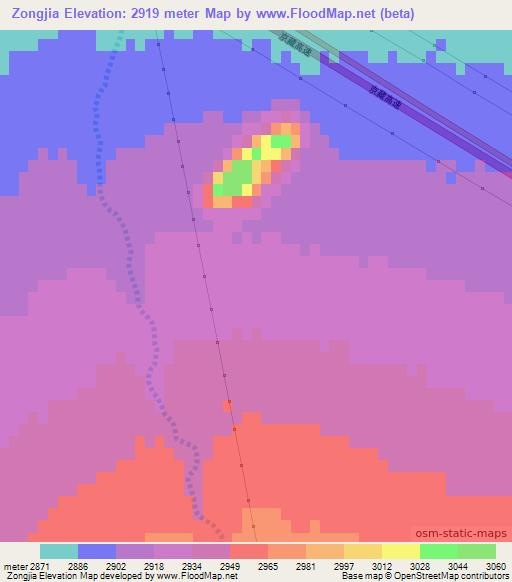 Zongjia,China Elevation Map