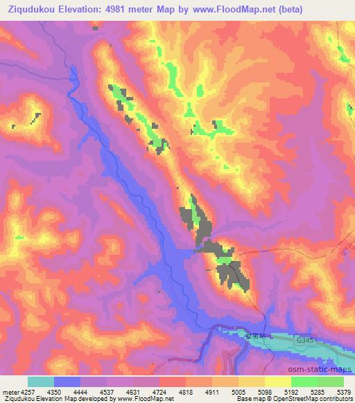 Ziqudukou,China Elevation Map