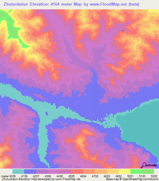 Zhutuokalun,China Elevation Map